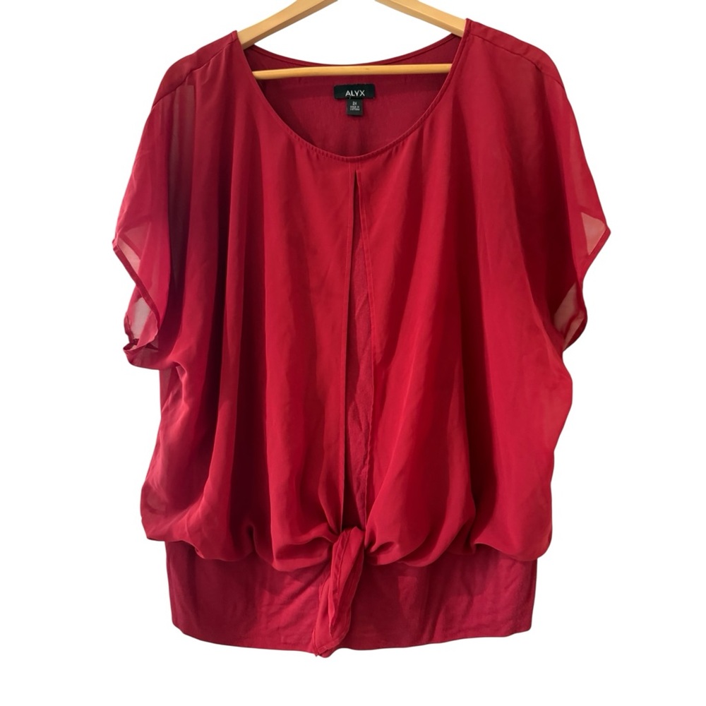 Alyx Red Relaxed Tie Front Short Sleeve Blouse